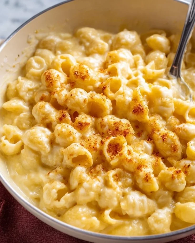 Creamy white cheddar mac and cheese in a bowl, ready to enjoy.