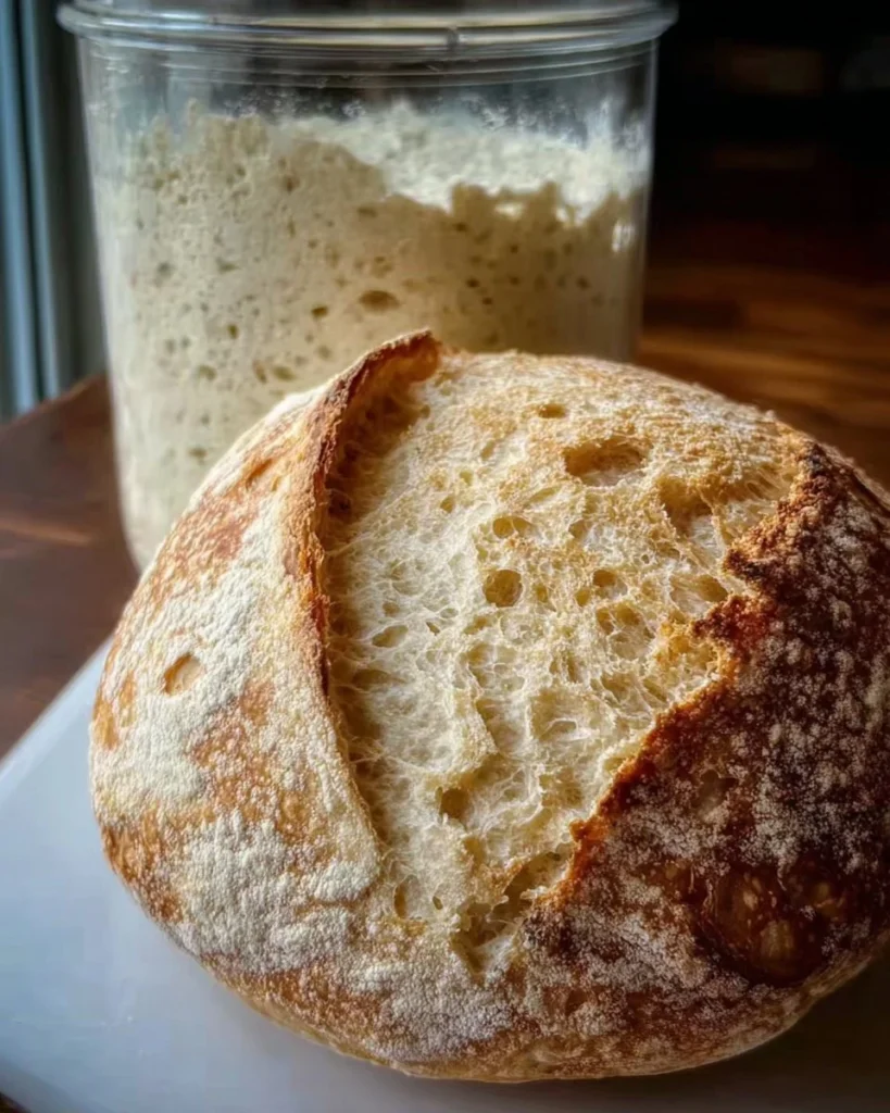 Vibrant active sourdough starter in a glass jar ready for baking.