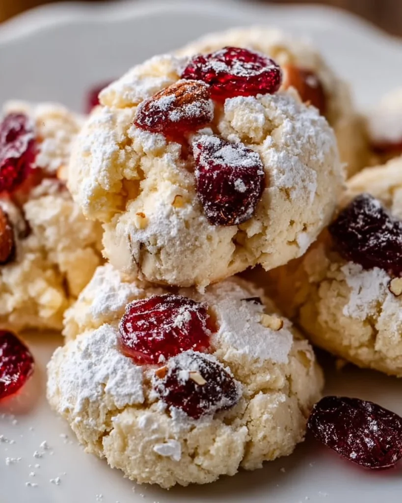 Freshly baked Almond Cherry Cookies with almonds and cherries