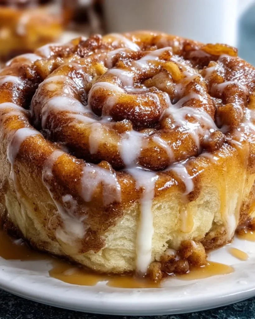 Delicious Apple Pie Cinnamon Roll Bake topped with cinnamon and caramel