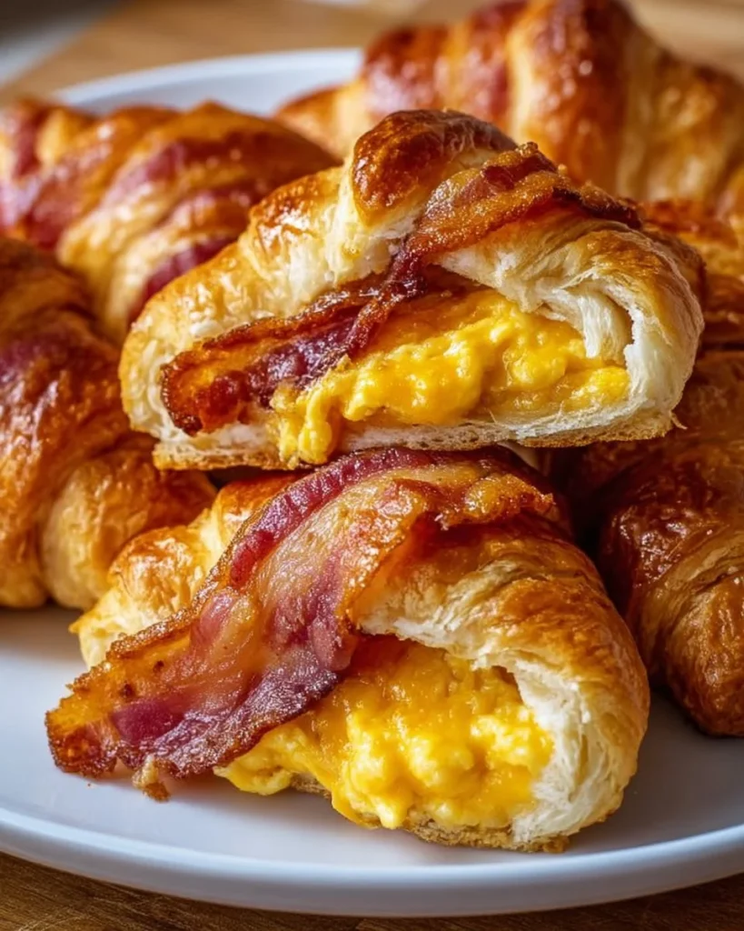 Delicious bacon egg cheese rolls baked in crescent dough