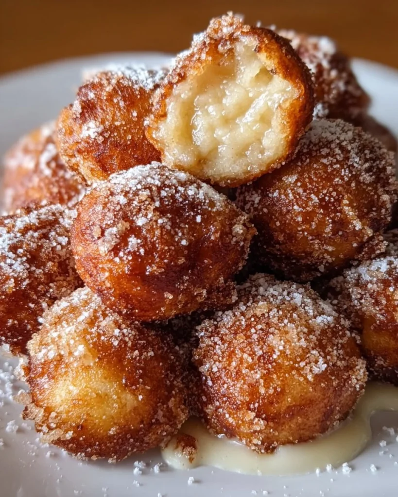 Delicious homemade banana donut holes fresh out of the fryer.