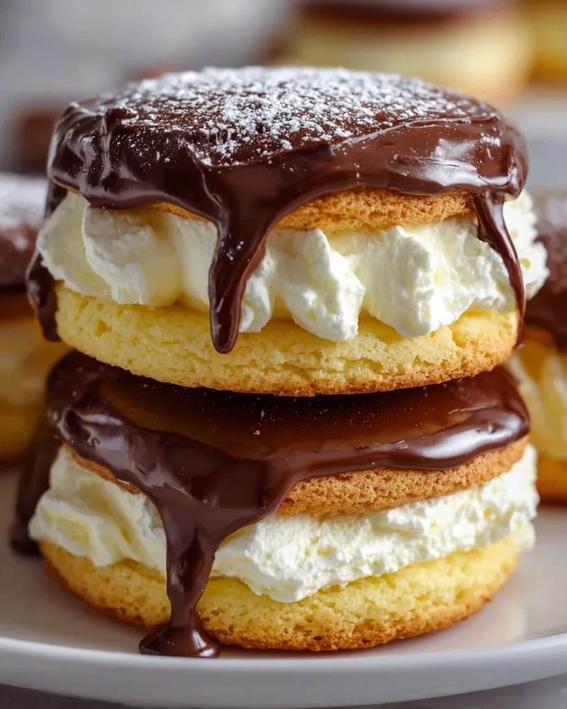Delicious Boston Cream Pie Cookies with chocolate icing and creamy filling
