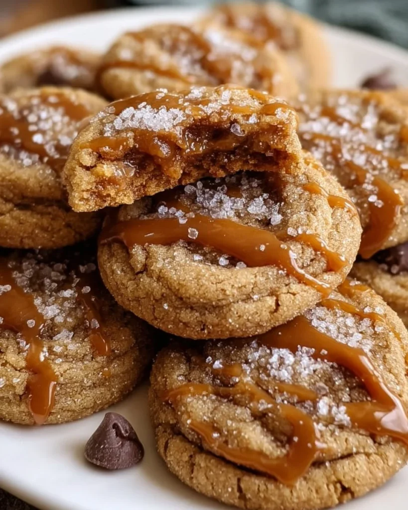 Freshly baked Brown Sugar Cinnamon Caramel Cookies on a cooling rack