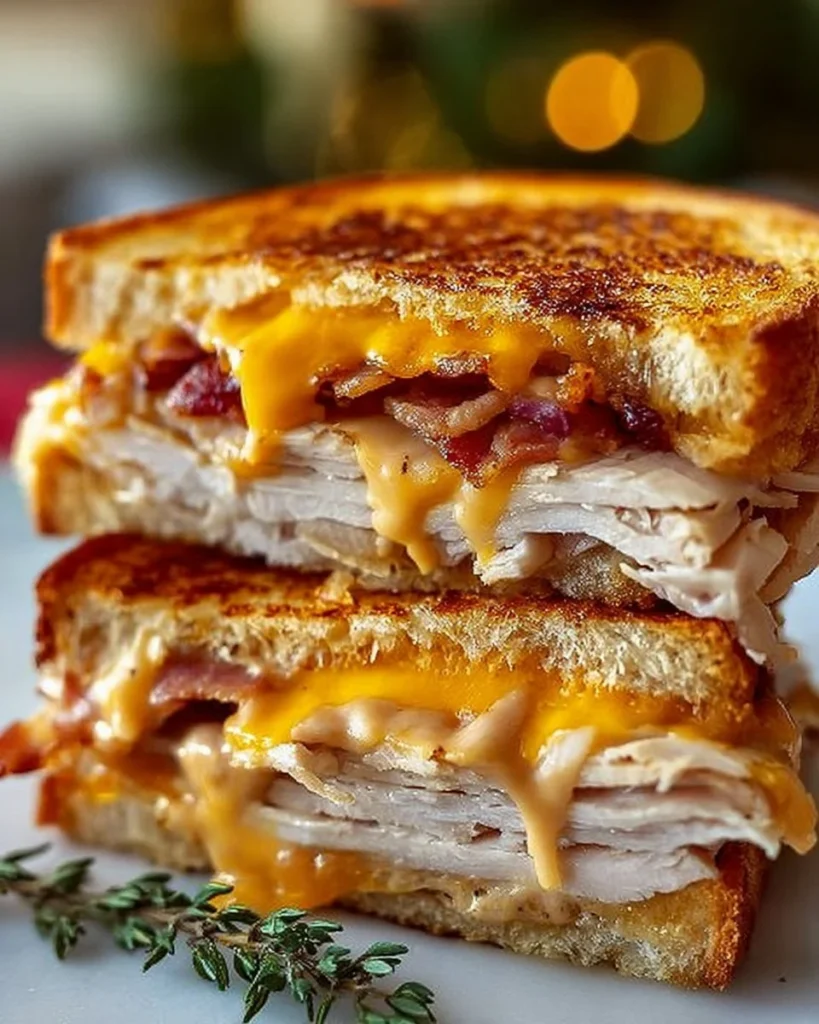 Cheddar and bacon turkey melt sandwich on sourdough bread