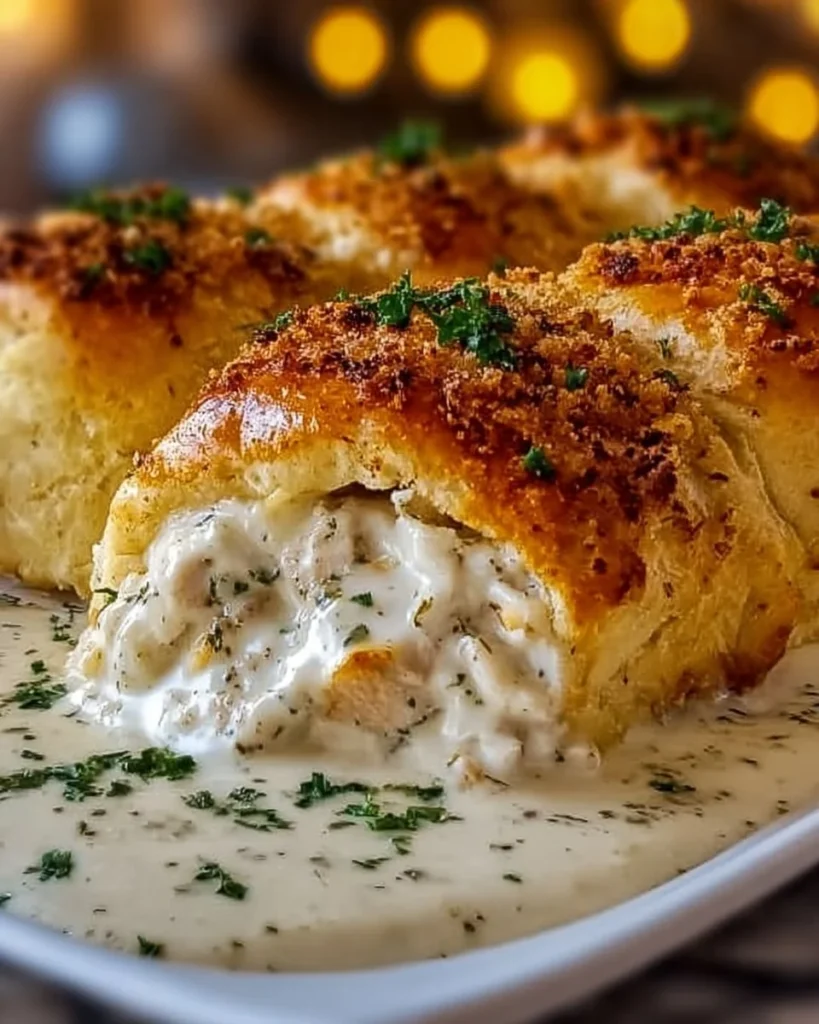 Delicious chicken pillows with creamy parmesan sauce for a cozy dinner