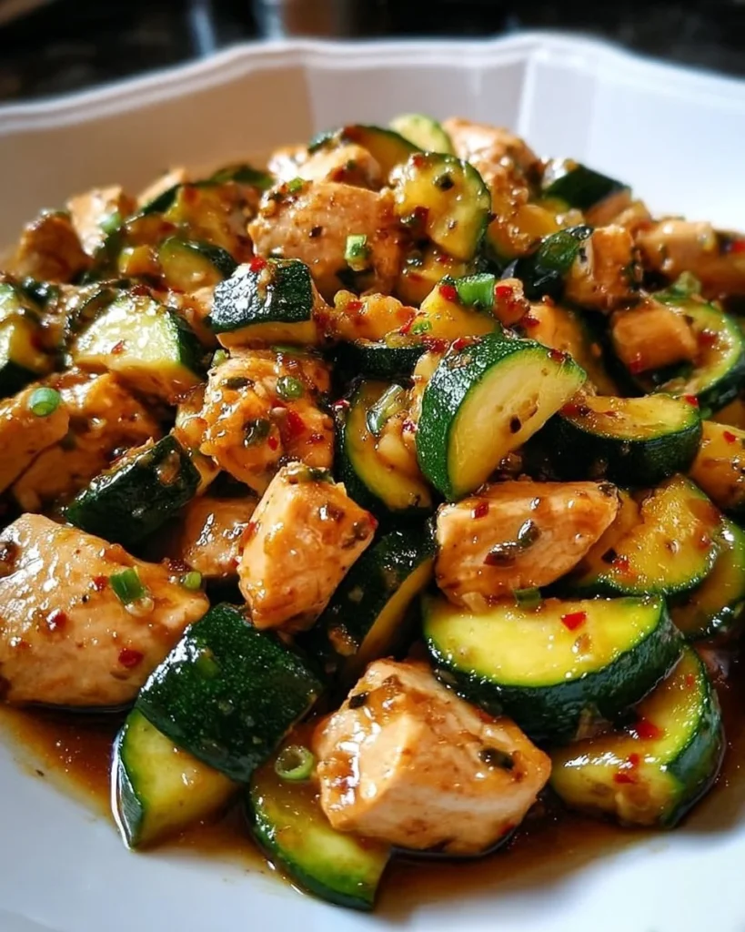 Delicious Chicken Zucchini Stir Fry with vibrant vegetables in a skillet