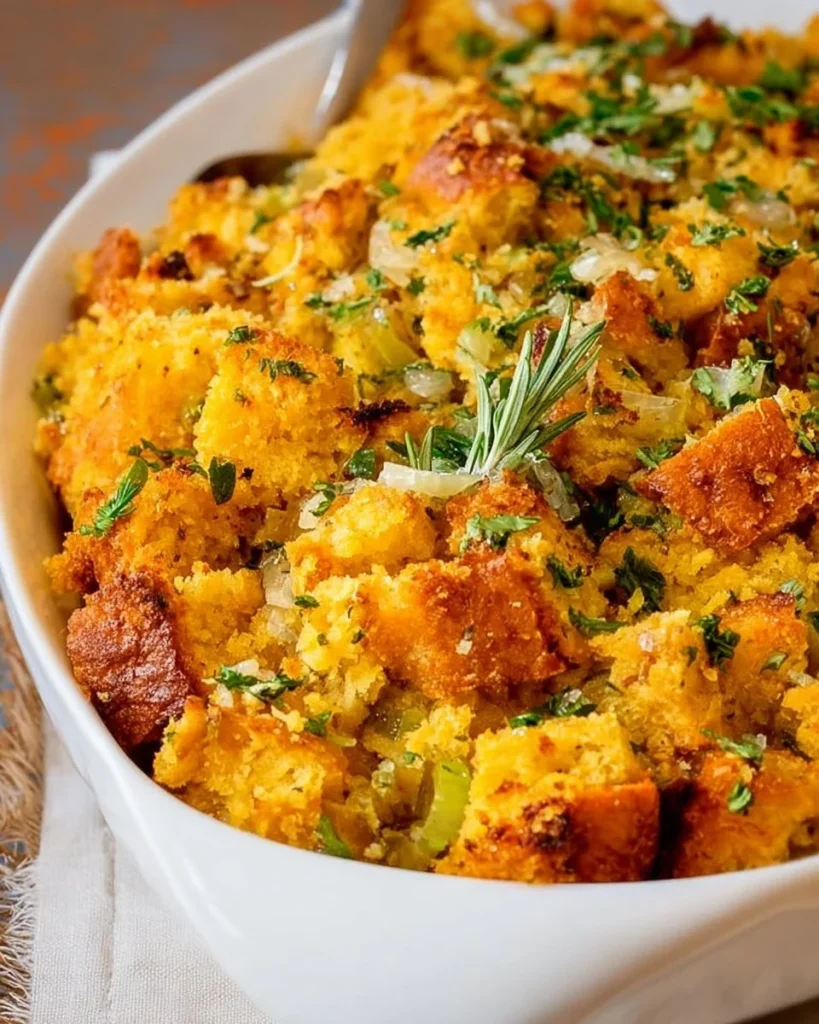 Delicious homemade cornbread stuffing with herbs and vegetables