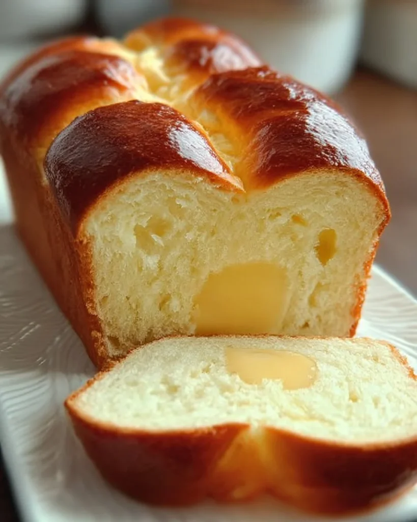 Slice of easy sweet condensed milk bread on a plate