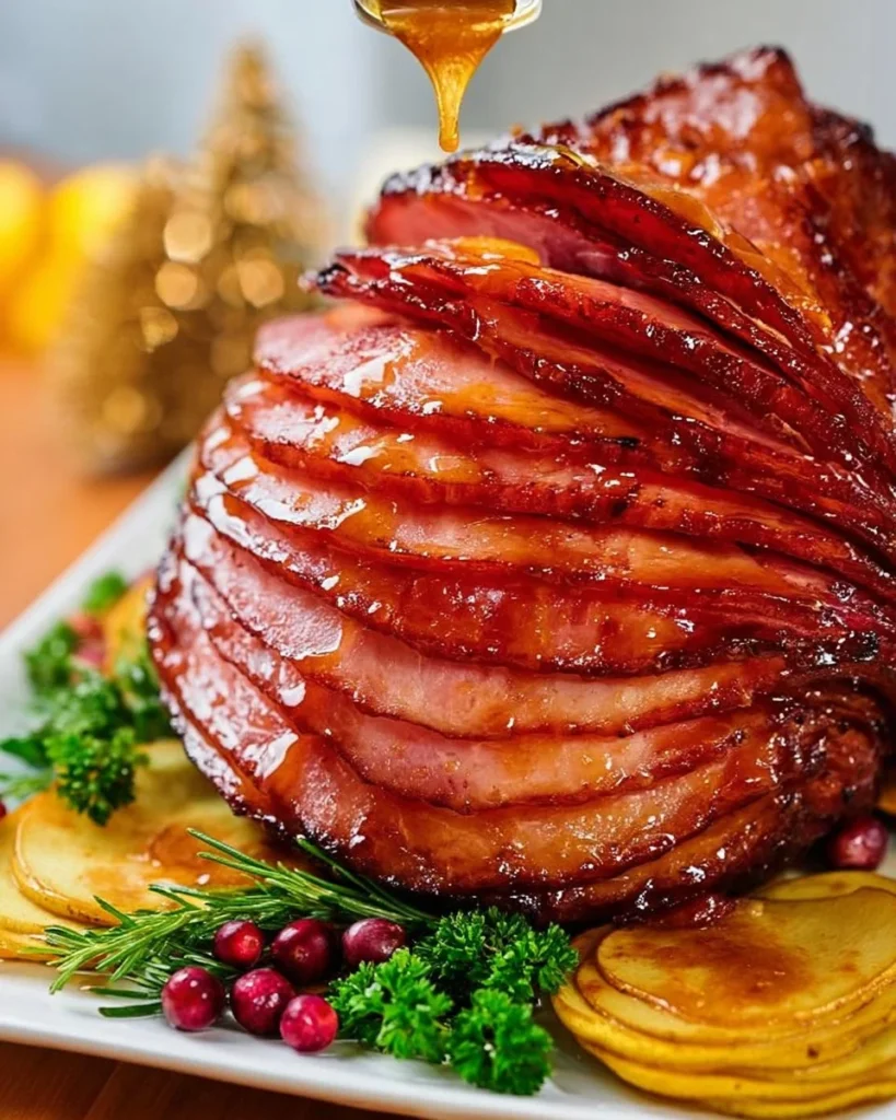 Glazed Apple Spiral Ham with a sweet glaze and spiral cuts for easy serving.