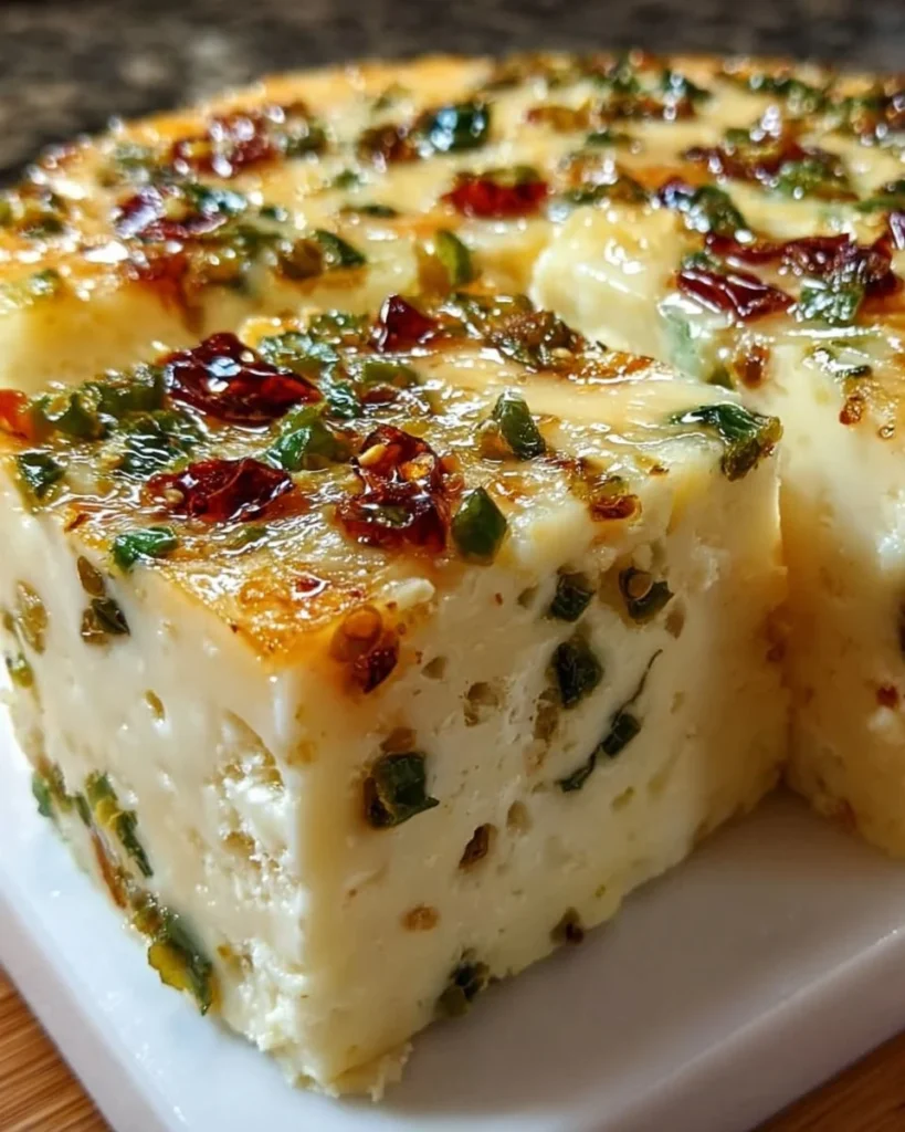 Homemade pepper jack cheese with spices and peppers on a wooden board.