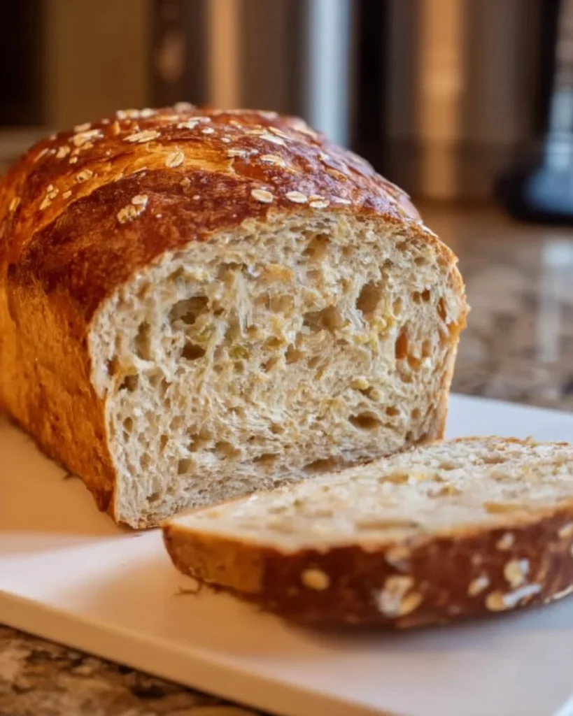 Homemade honey oatmeal sourdough sandwich bread loaf fresh out of the oven