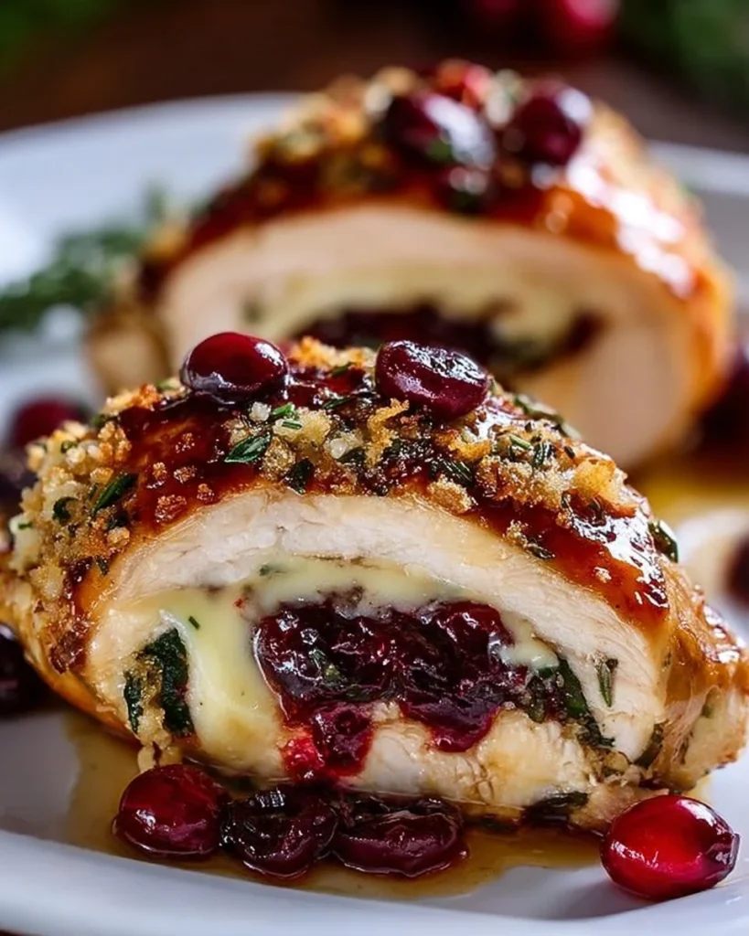 Cranberry Brie Stuffed Chicken served on a plate