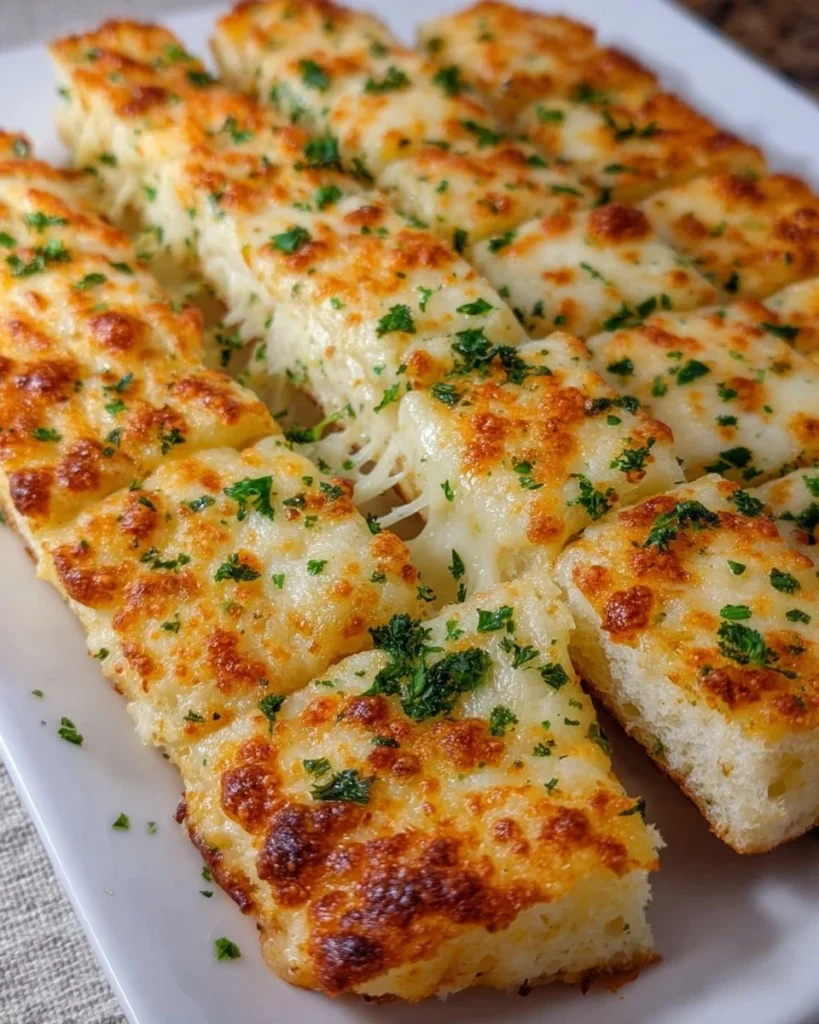 Homemade Keto Garlic Breadsticks served on a plate with herbs