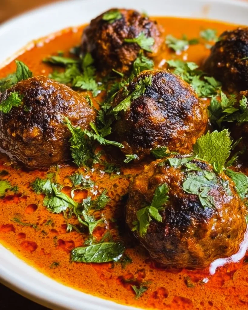 Delicious Kofta Curry with beef meatballs simmered in aromatic spices.