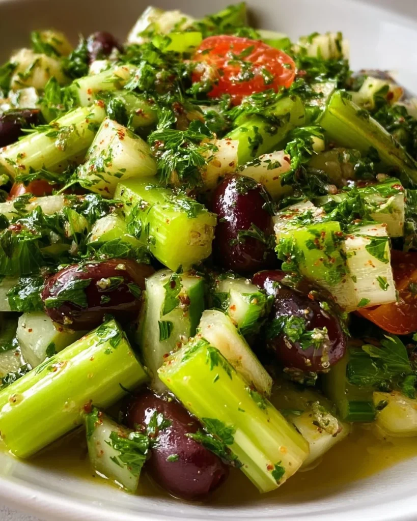 Mediterranean celery salad with fresh vegetables and herbs