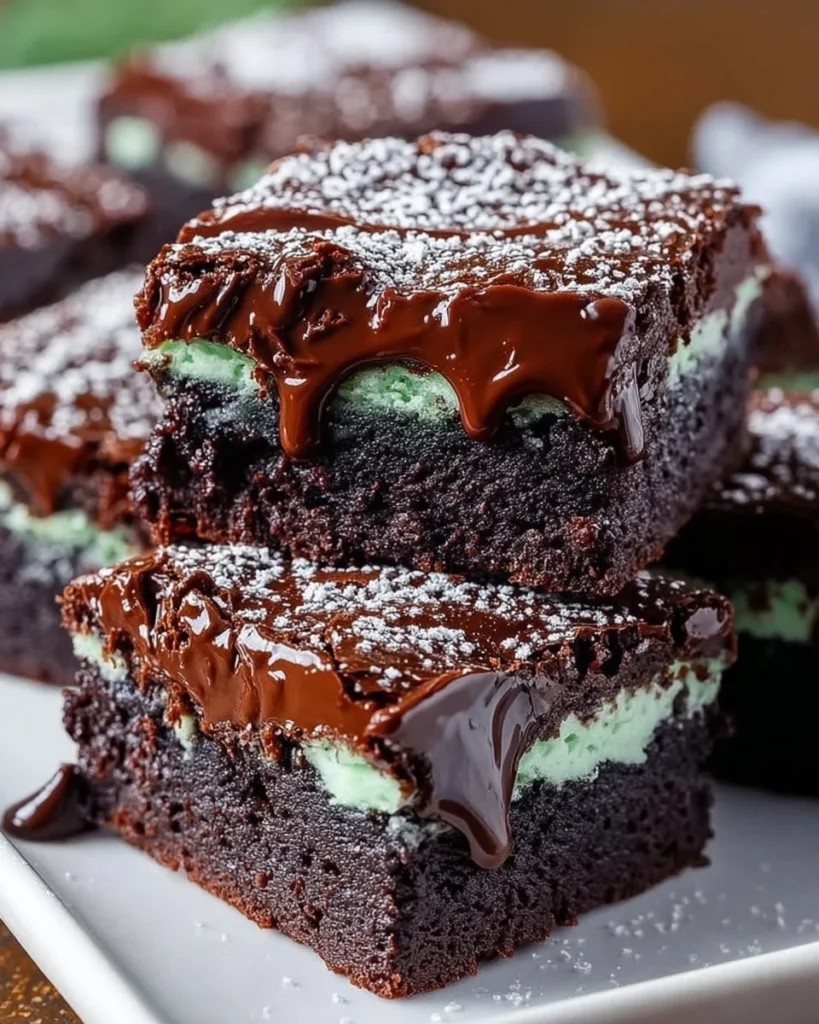 Homemade Mint Brownies topped with chocolate and mint frosting