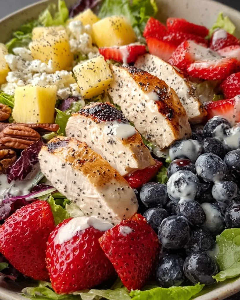 Panera Strawberry Poppyseed Salad with fresh strawberries and greens