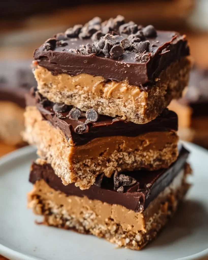 Delicious homemade Peanut Butter Sandwich Bars cut into bite-sized pieces