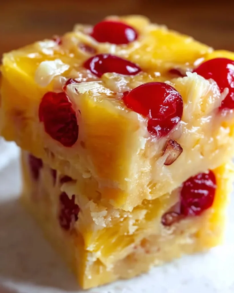 Delicious Pineapple Upside Down Cake Fudge with pineapple chunks and caramel glaze