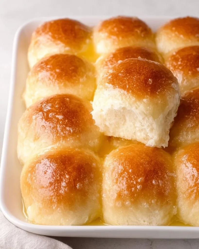 Fluffy homemade Potato Dinner Rolls on a wooden table, perfect for any meal