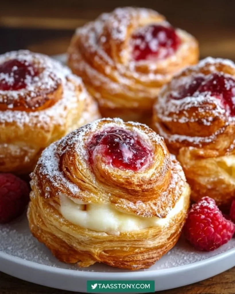 Delicious Raspberry Cream Cheese Cruffins on a plate ready to be served