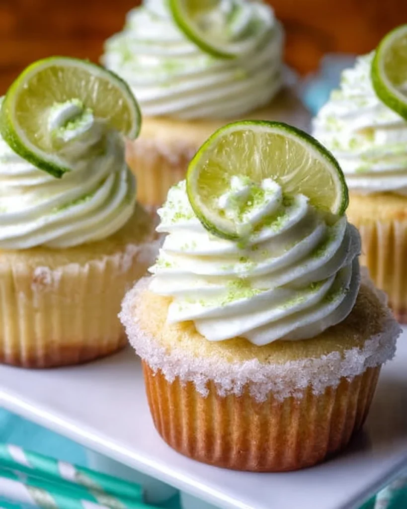 Salted margarita cupcakes topped with lime zest and sea salt