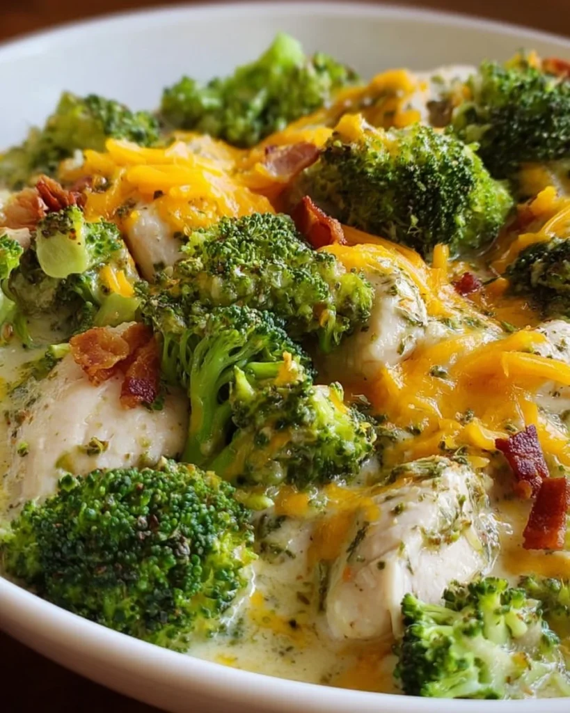 Delicious slow-cooker loaded broccoli chicken dish served for dinner