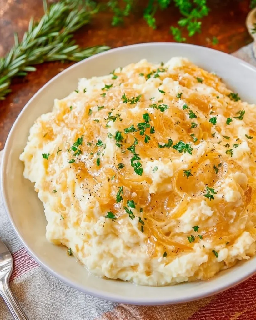 Delicious slow cooker mashed potatoes in a serving bowl
