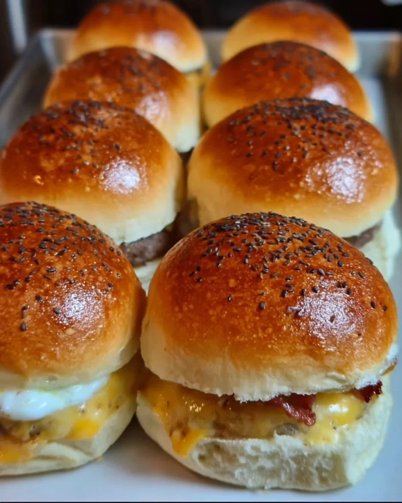 Freshly baked sourdough discard hamburger buns on a wooden table.