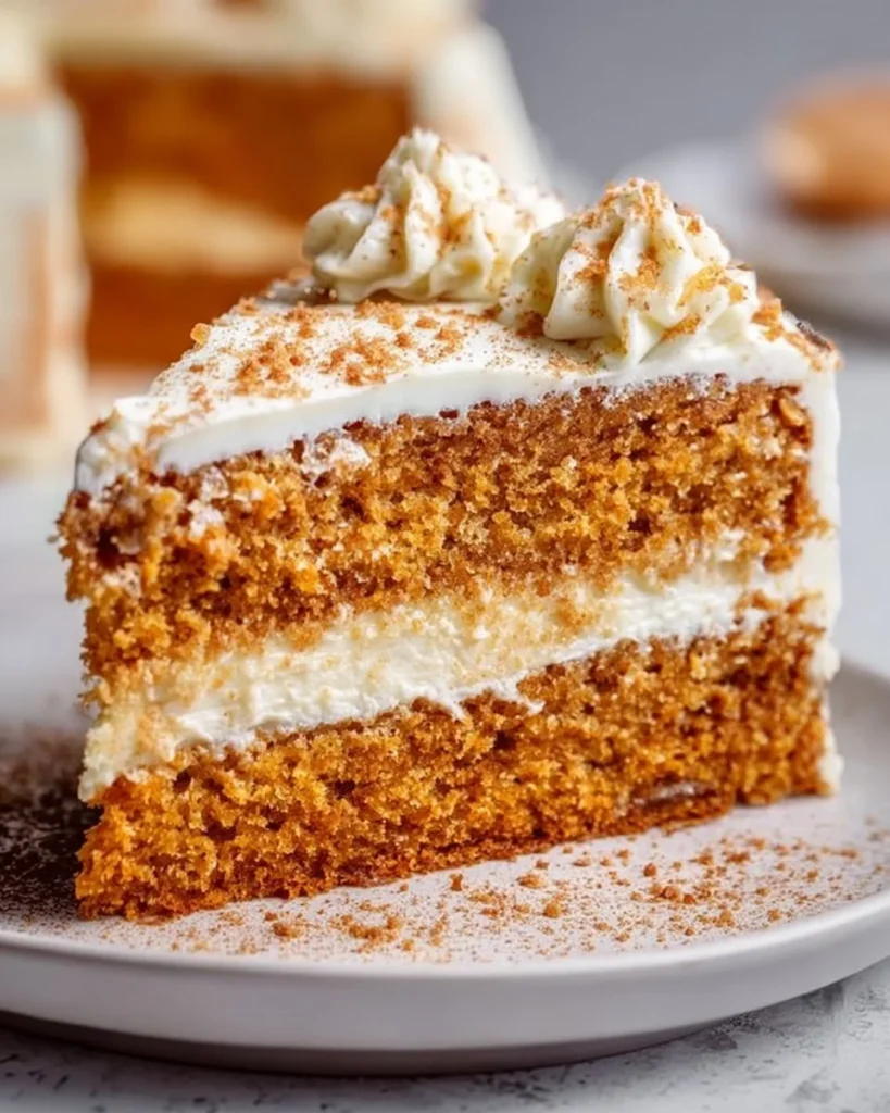 Delicious spice cake with cream cheese frosting on a rustic wooden table
