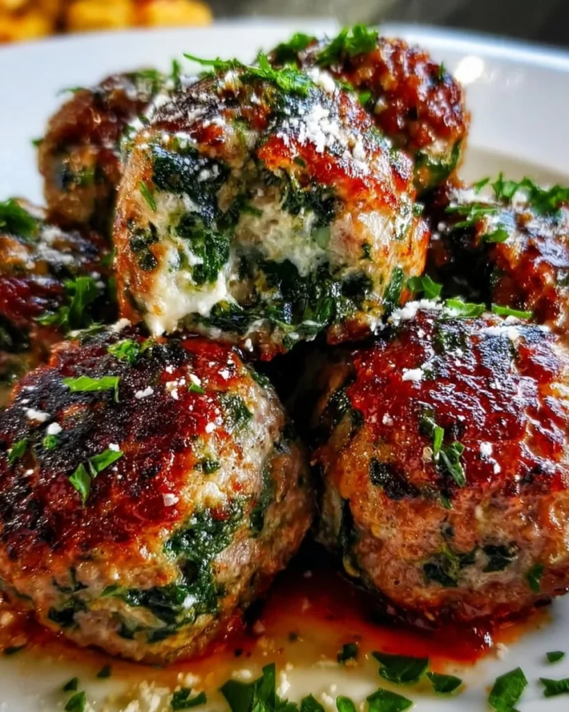 Delicious spinach garlic meatballs served on a plate