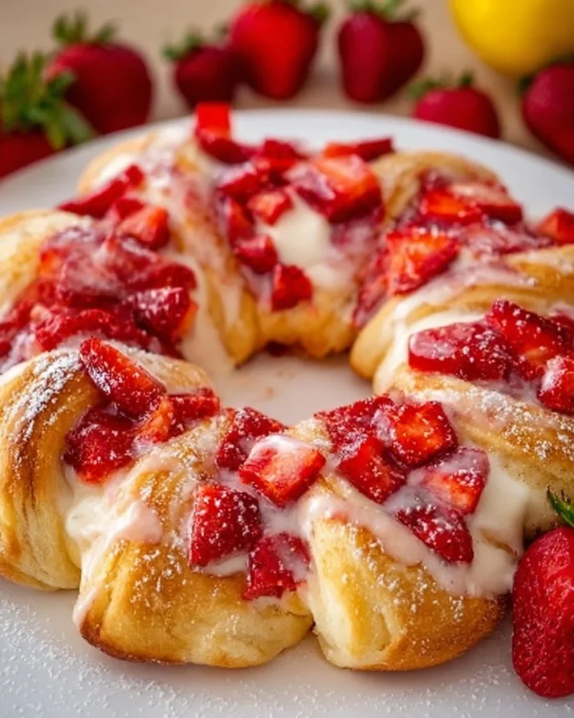 Delicious Strawberry Lemon Crescent Ring baked dessert