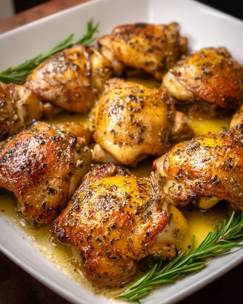 Juicy bone-in baked chicken thighs served with herbs and spices