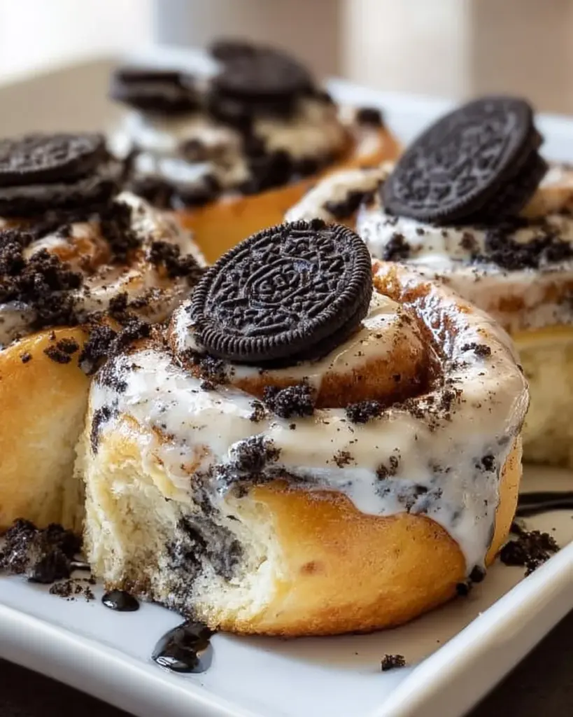 Delicious Cookies and Cream Cinnamon Rolls with creamy frosting