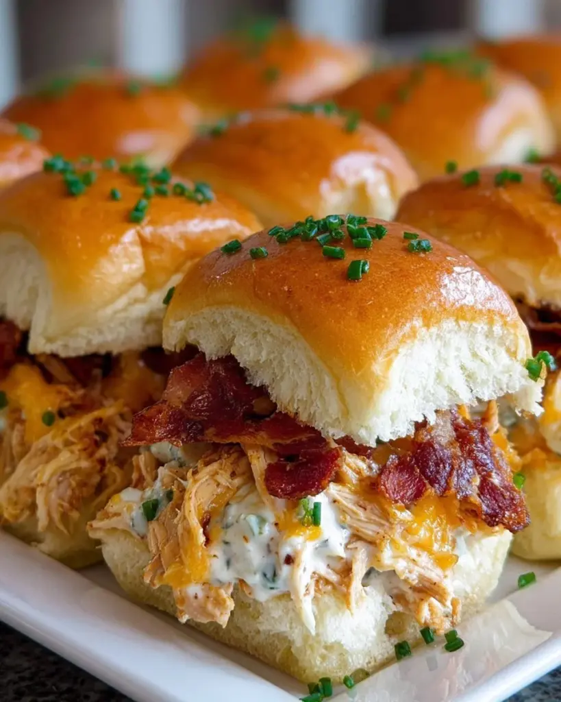 Delicious Crack Chicken Sliders with toppings ready to serve