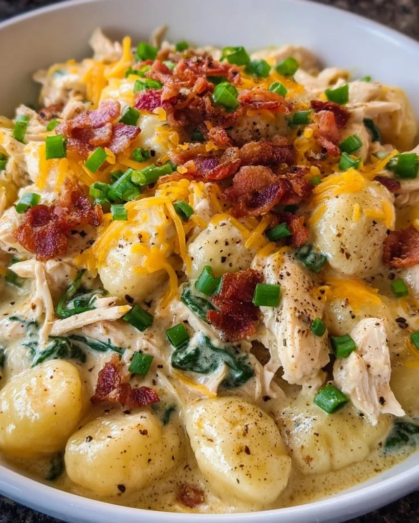 Creamy Crack Chicken Gnocchi served in a bowl with herbs and spices