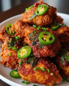 Crispy Spicy Jalapeño Chicken dish with vibrant jalapeños and a golden crust.