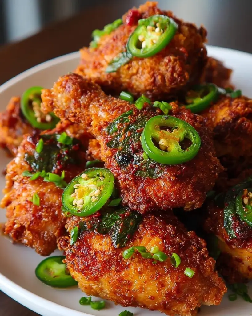 Crispy Spicy Jalapeño Chicken dish with vibrant jalapeños and a golden crust.