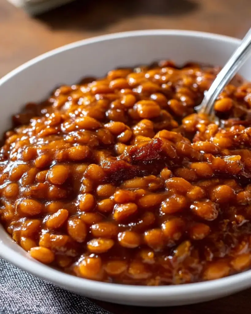 Delicious crockpot baked beans served in a bowl