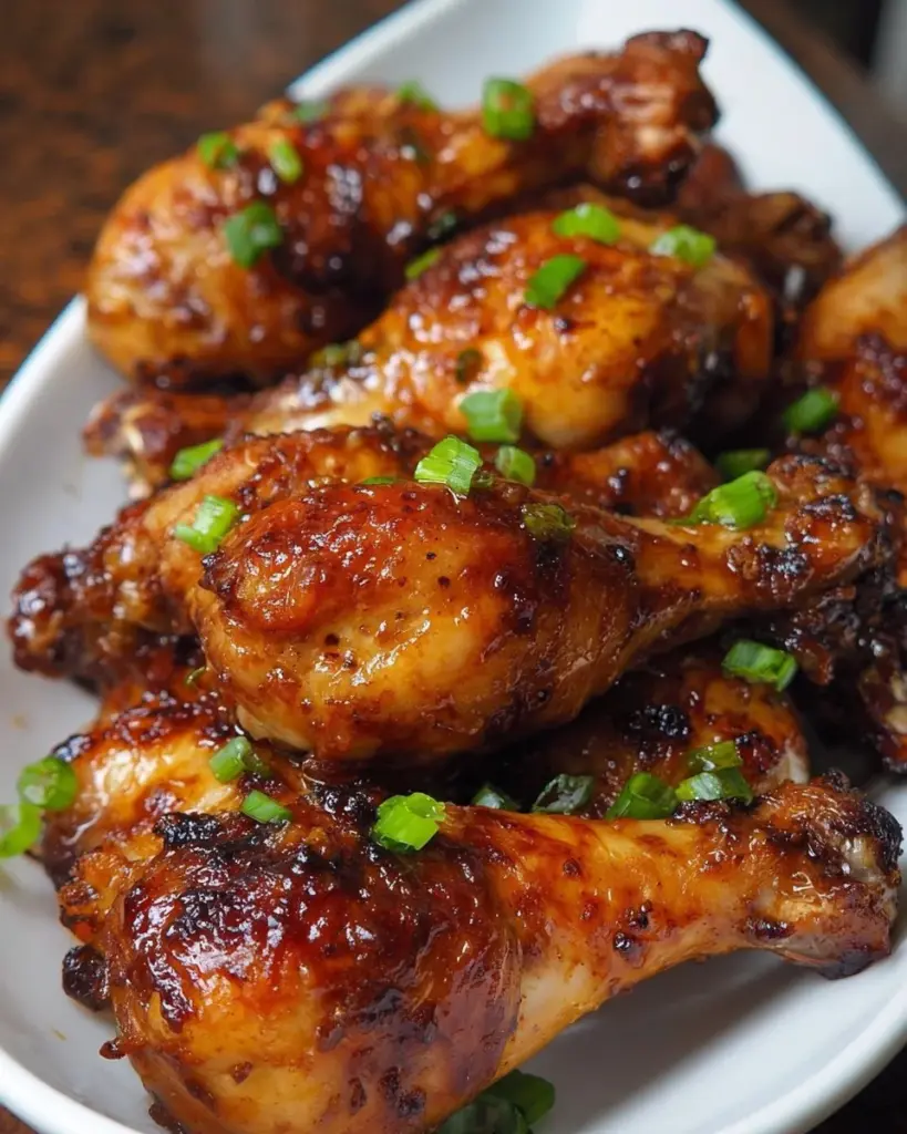 Crockpot Honey Garlic Chicken Drumsticks served on a plate with garnish