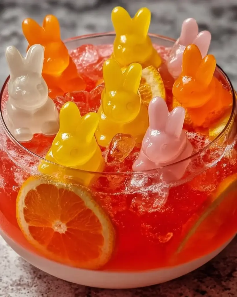 Colorful glass of Easter Bunny Punch with decorative elements for spring celebration