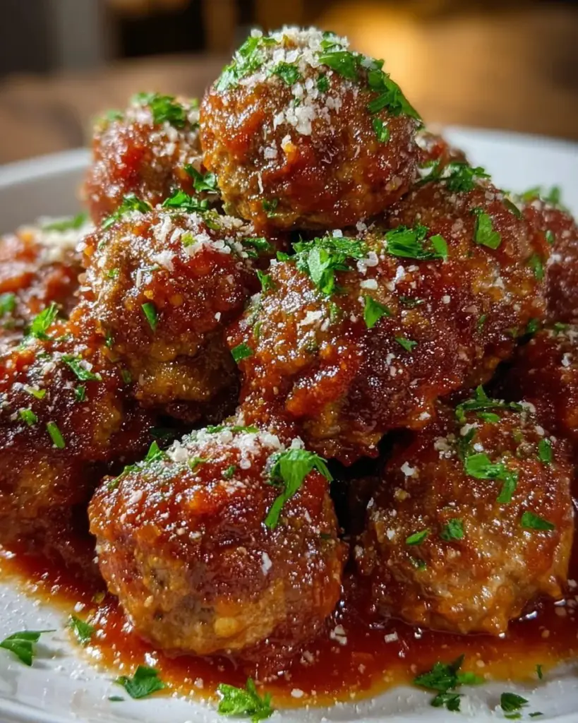 Delicious Easy Crockpot Meatballs served on a plate for dinner.