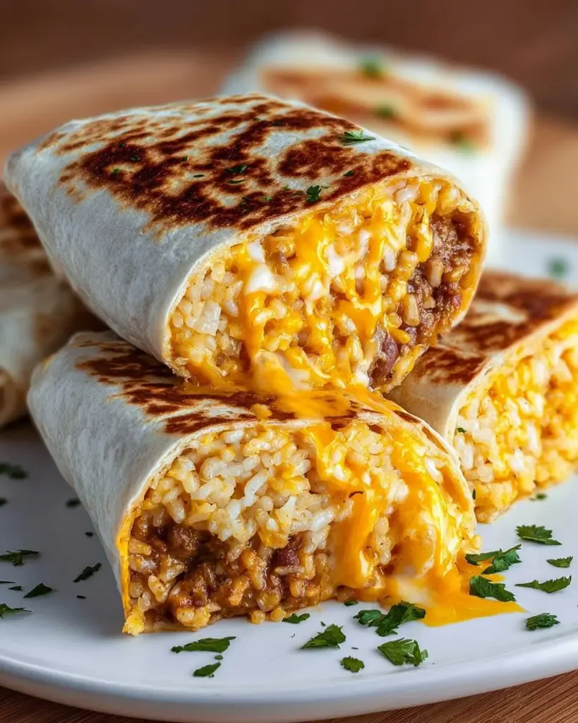 Delicious grilled cheese burrito filled with melted cheese and wrapped in a tortilla