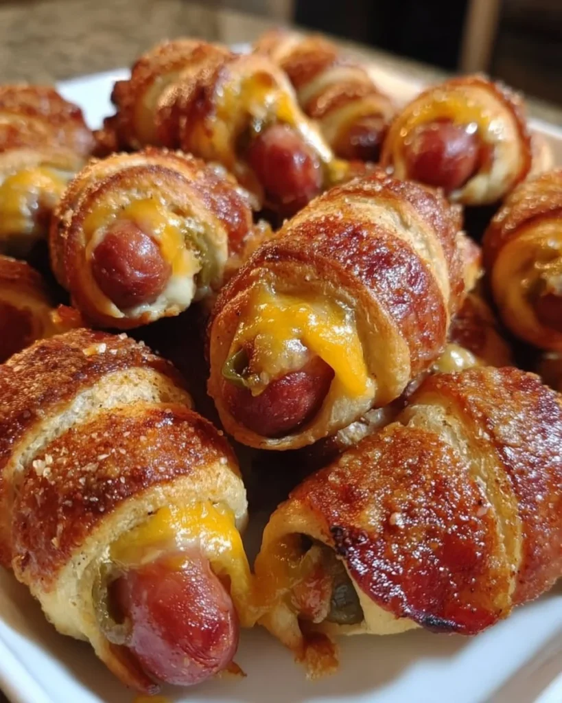 Jalapeno popper pigs in a blanket appetizer on a serving platter
