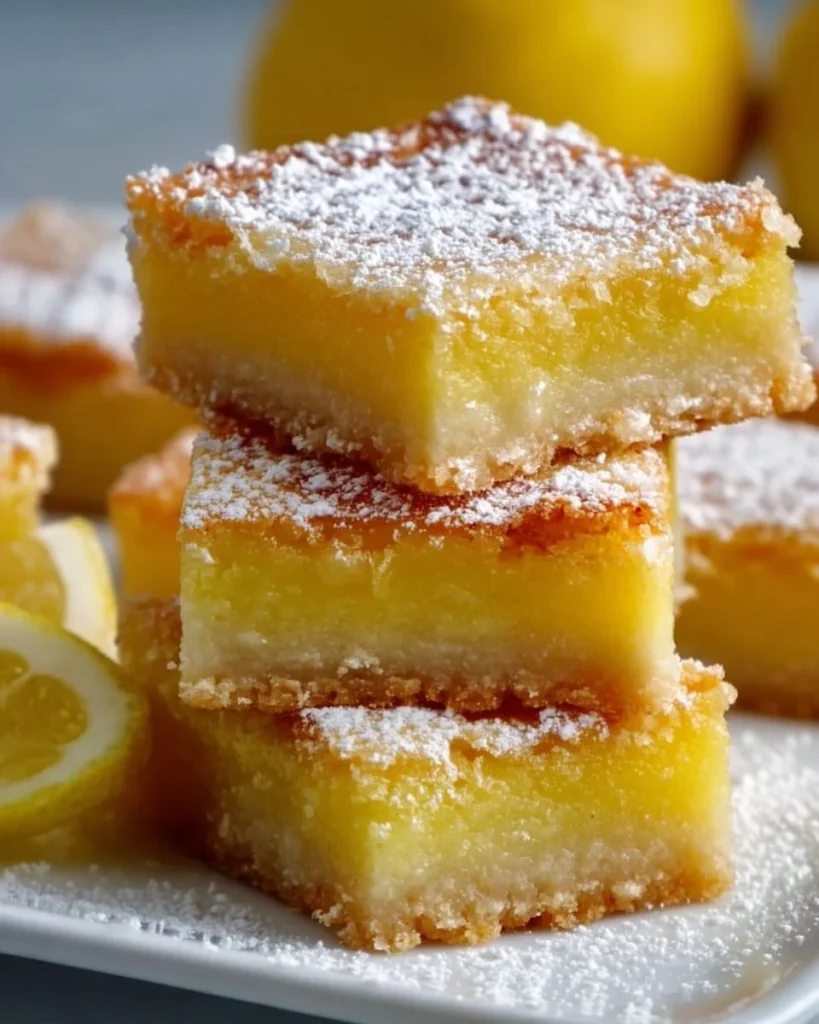 Delicious lemon bars with a buttery shortbread crust topped with lemon zest.