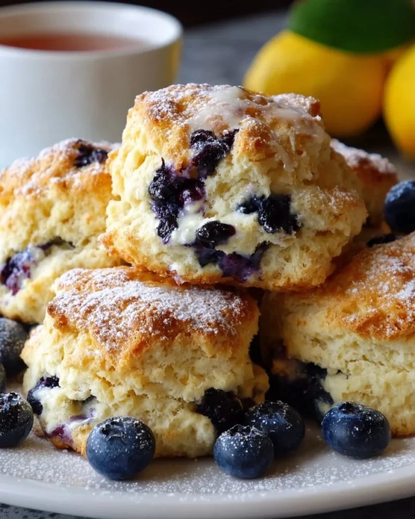 Delicious Lemon Blueberry Butter Swim Biscuits placed on a white plate.