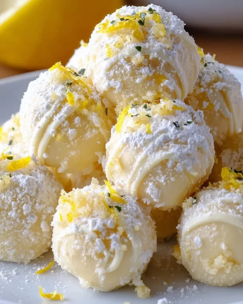 Delicious homemade lemon truffles garnished with lemon zest.