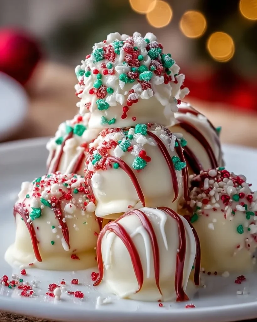 Little Debbie Christmas Tree Cake Balls decorated for the holidays