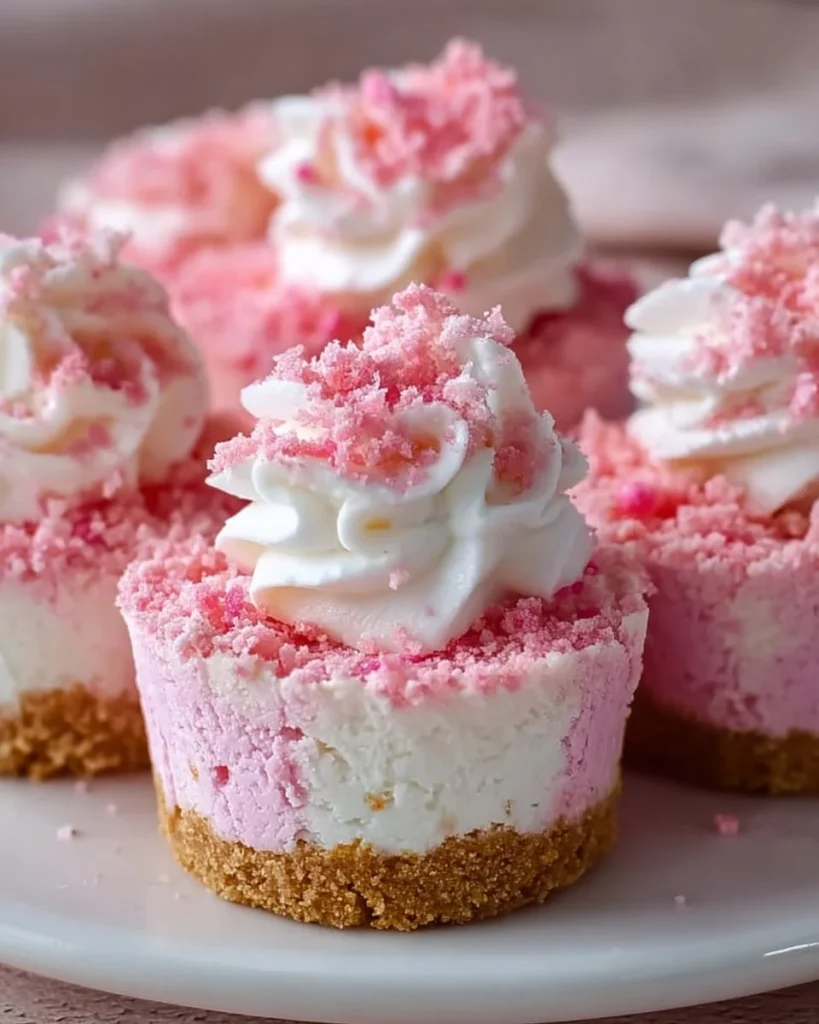 No-Bake Pink Velvet Cheesecake Bites arranged on a plate